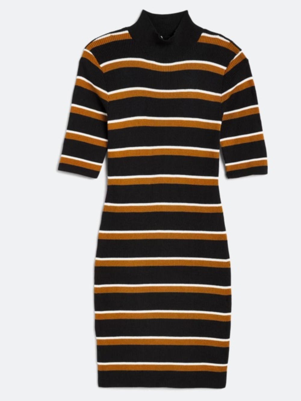 Sanctuary Black, Mustard & Cream Striped Mock-Neck Rib Knit Dress